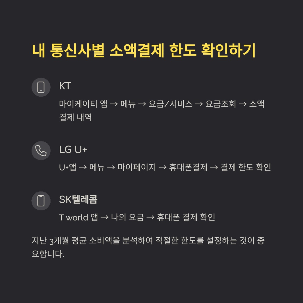 내 통신사별 소액결제 한도 확인하기