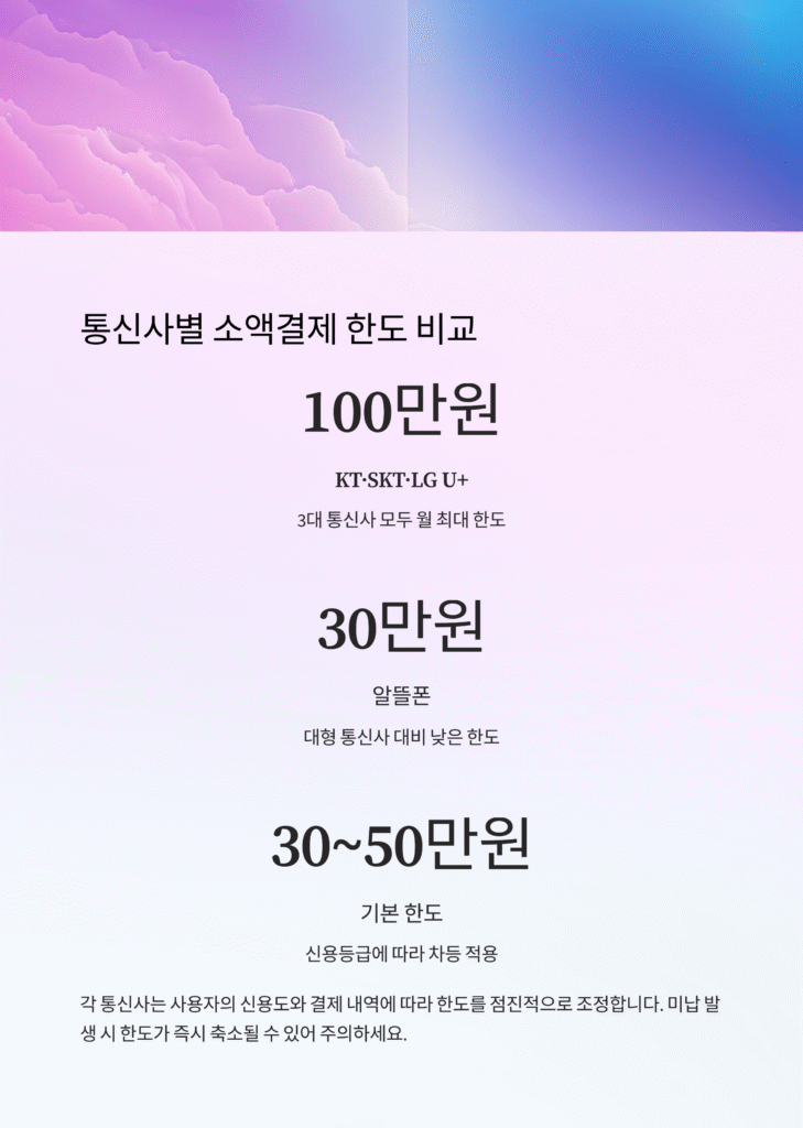 통신사별 소액결제 한도 비교