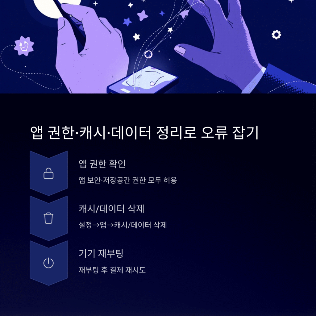 앱 권한, 캐시, 데이터 정리로 오류 잡기
